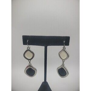 Vintage Lia Sophia Earrings Pierced Hook Drop Dangle Silver Tone White Black